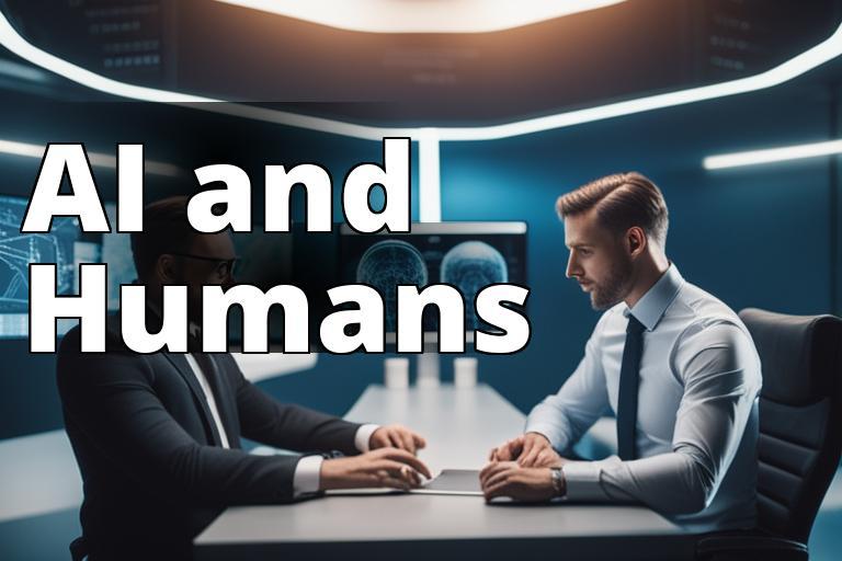 An image showing a futuristic workplace environment with both humans and AI working together